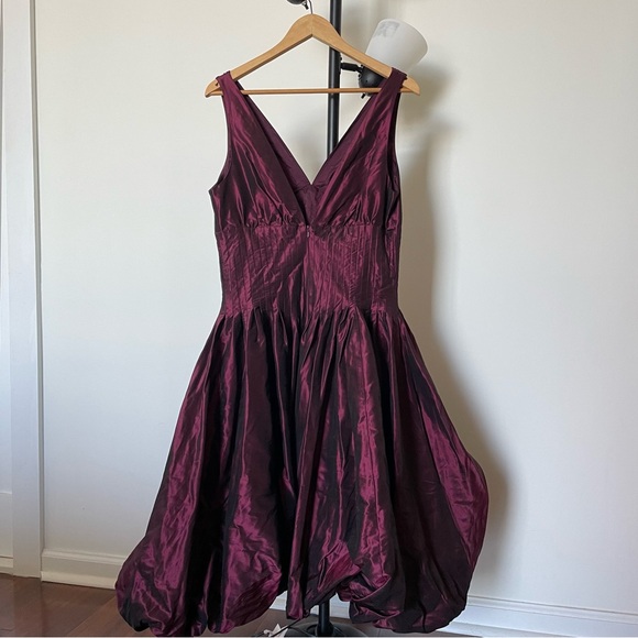 Burgundy Satin Balloon Dress - Picture 5 of 7